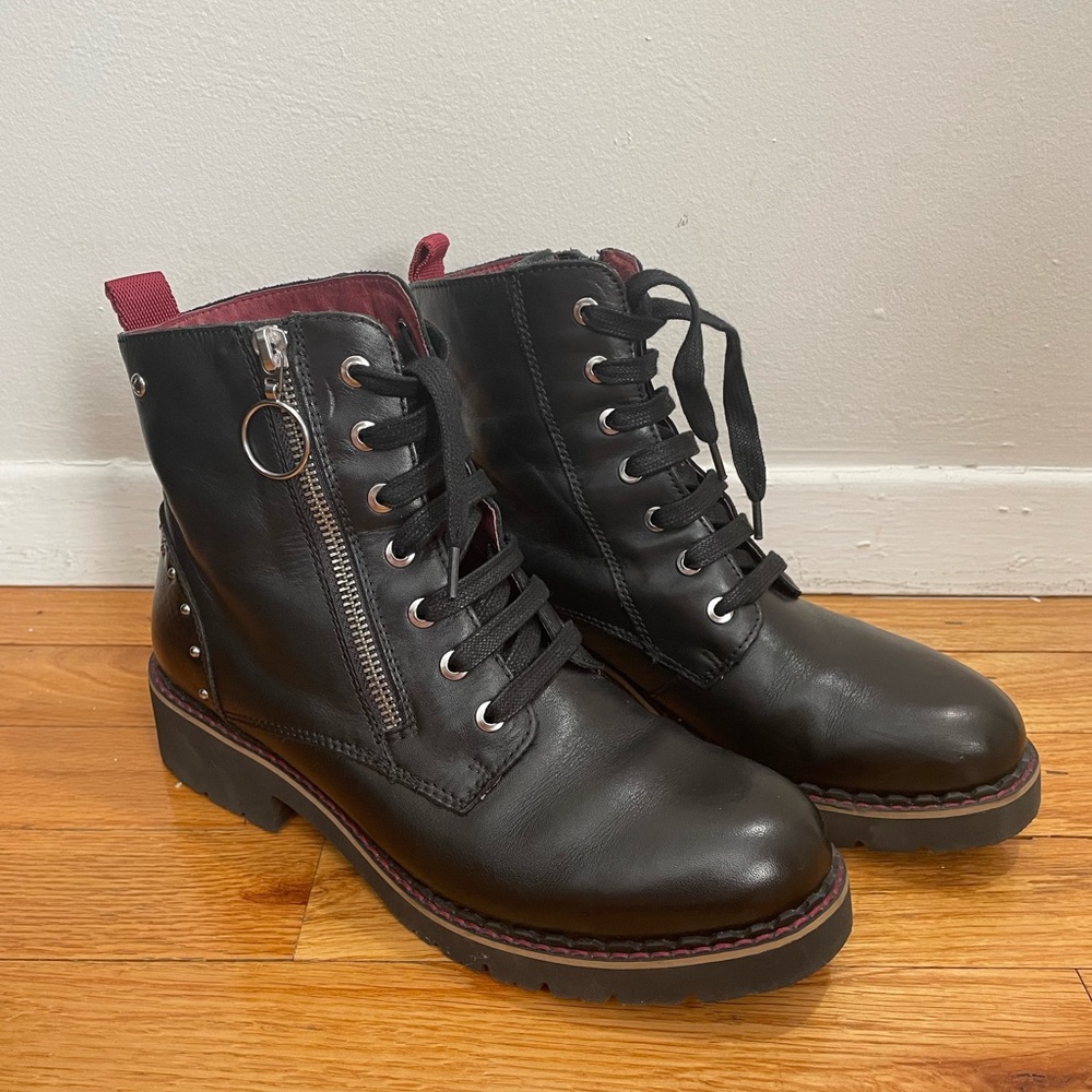 PIKOLINOS Black Leather Studded Vicar Ankle Boot
